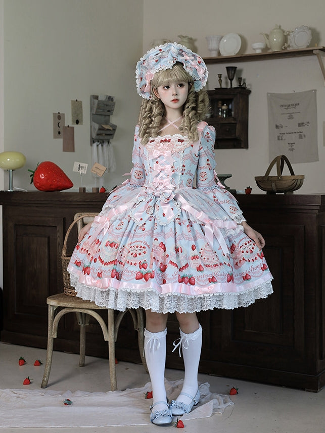 Strawberry Patissier Vintage‑Doll Aesthetic Lolita OP Dress