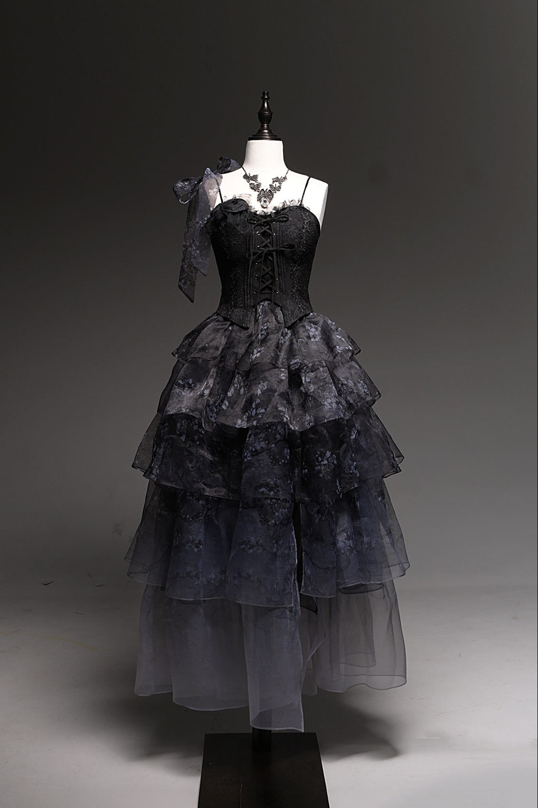 Van Gogh Almond Blossom Black Vintage Strapless Organza Dress / Corset & Skirt Set