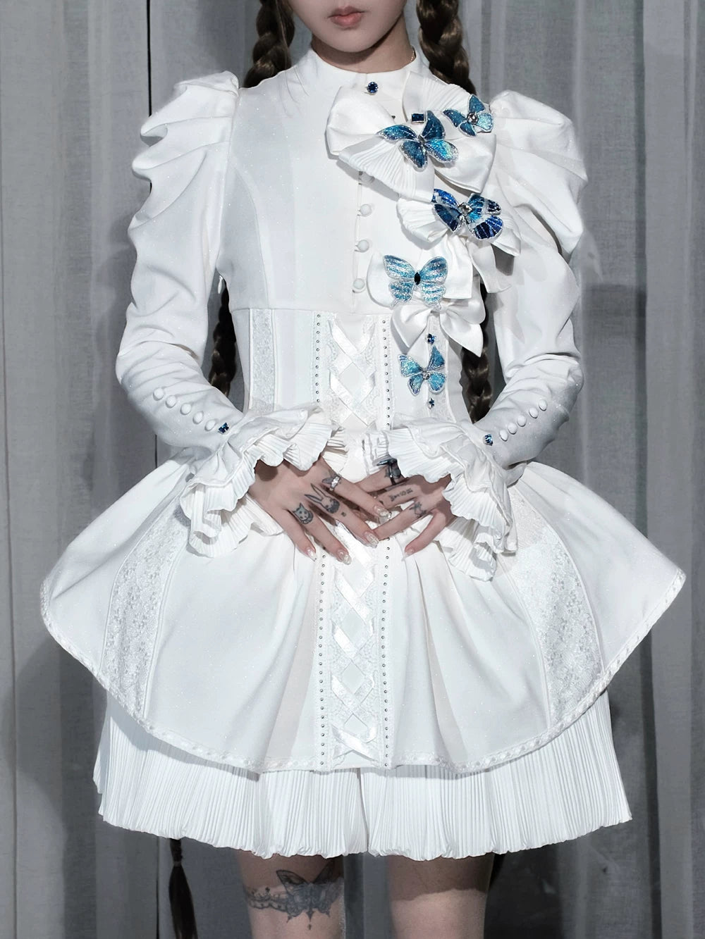 Cabinet Of Curiosities II Dark Gothic Butterfly Stand Collar Short OP Dress
