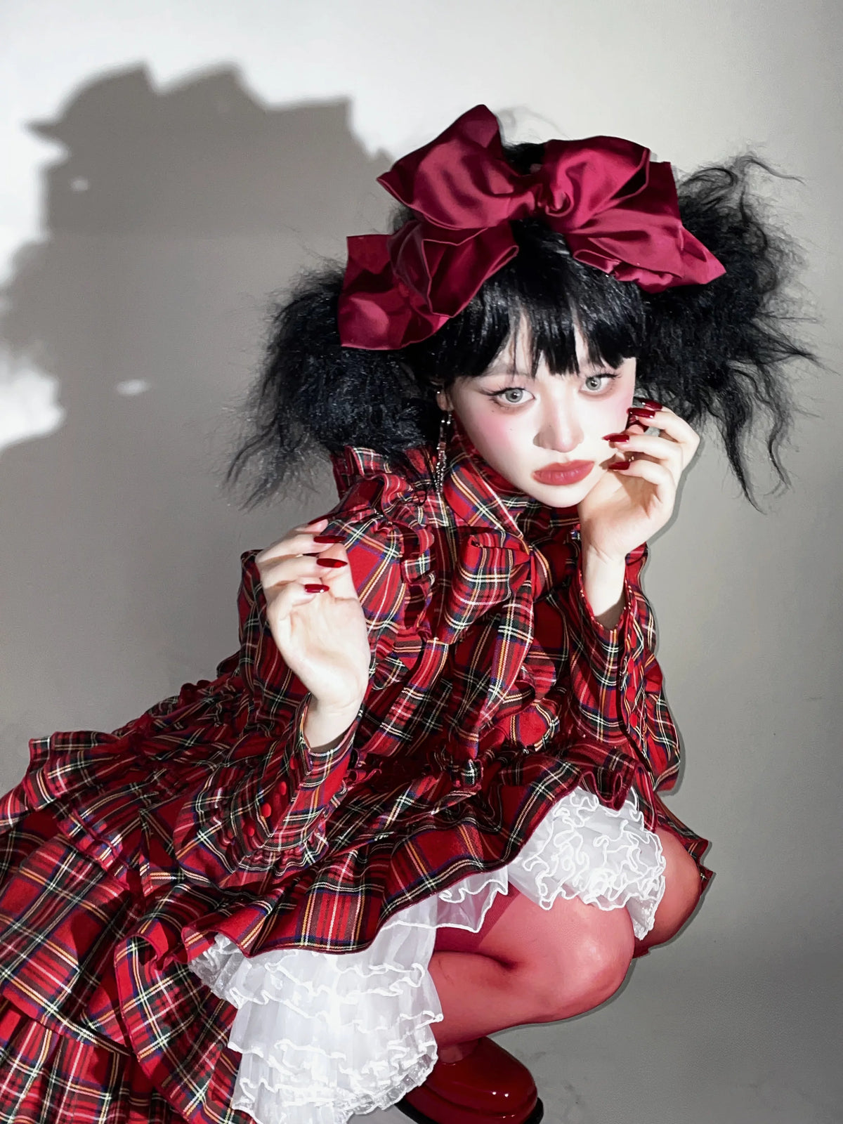 Doll Giftbox Christmas Limited Red Plaid Limited Lolita Long Sleeve Blouse & Skirt Set