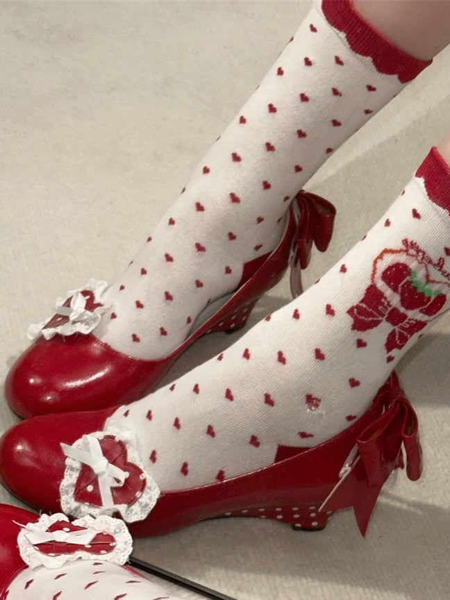 Little Snack Vintage‑Style Polka‑Dot Sweet Lolita Wedge‑Heel Shoes