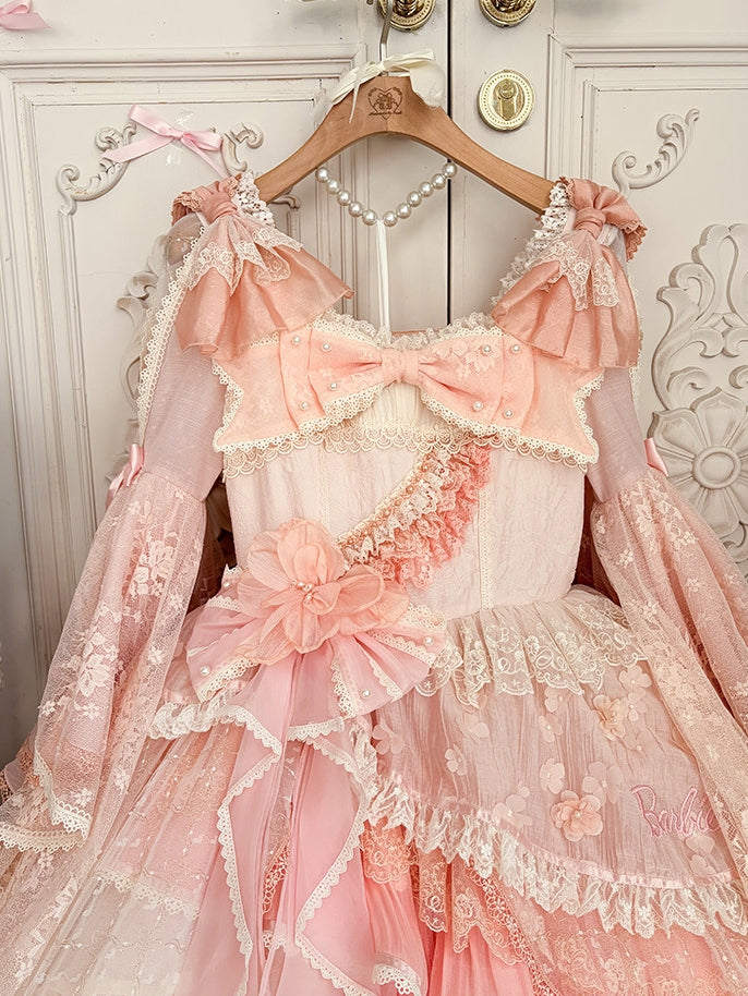 Cream Peach Princess x Barbie Collab Original Lolita Bridal OP Dress