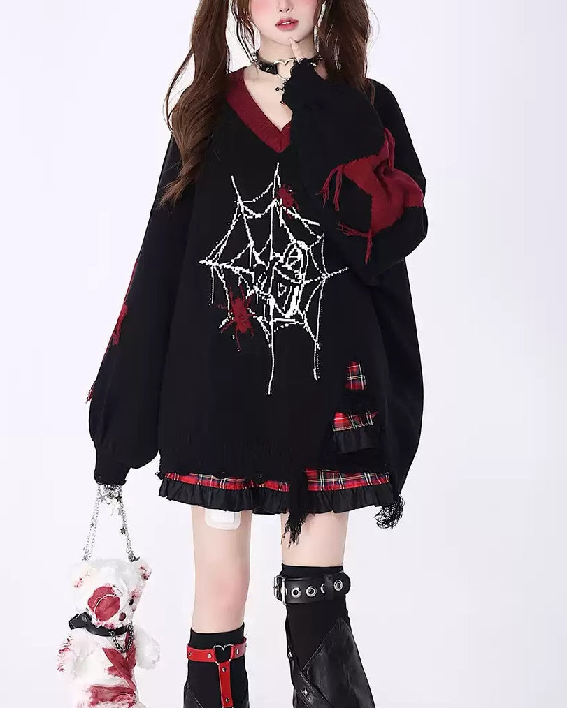 Y2K Alternative V-Neck Knit Sweater LE1027