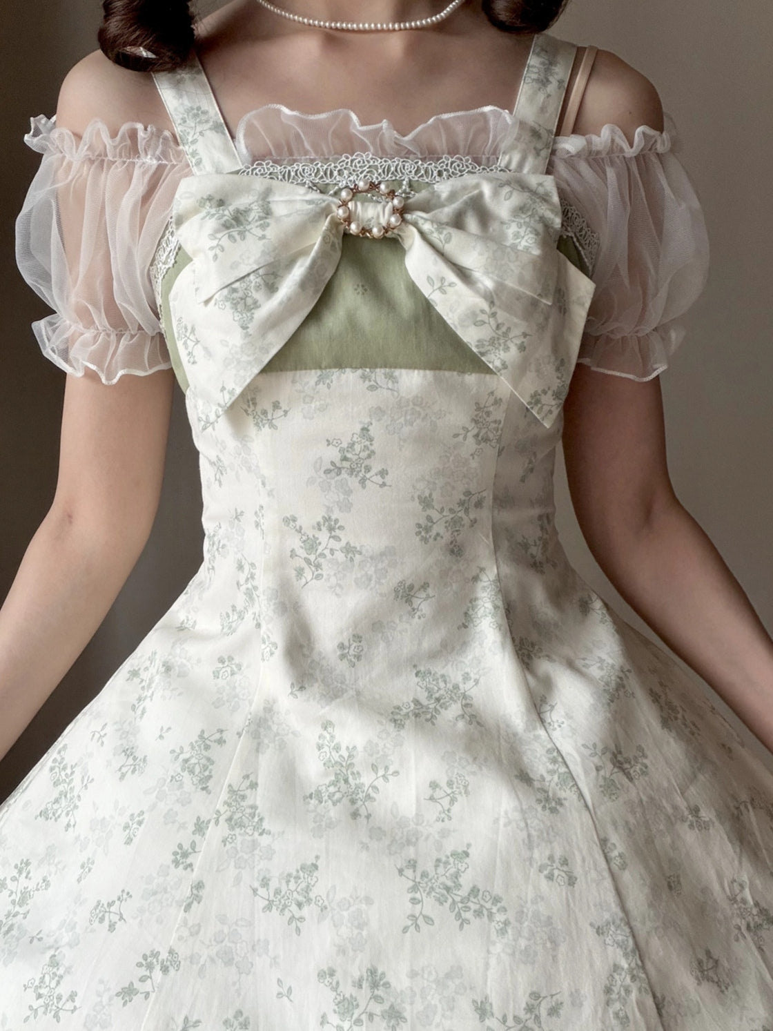Rose Spring Romance Pink Green Floral Classic Lolita JSK Dress