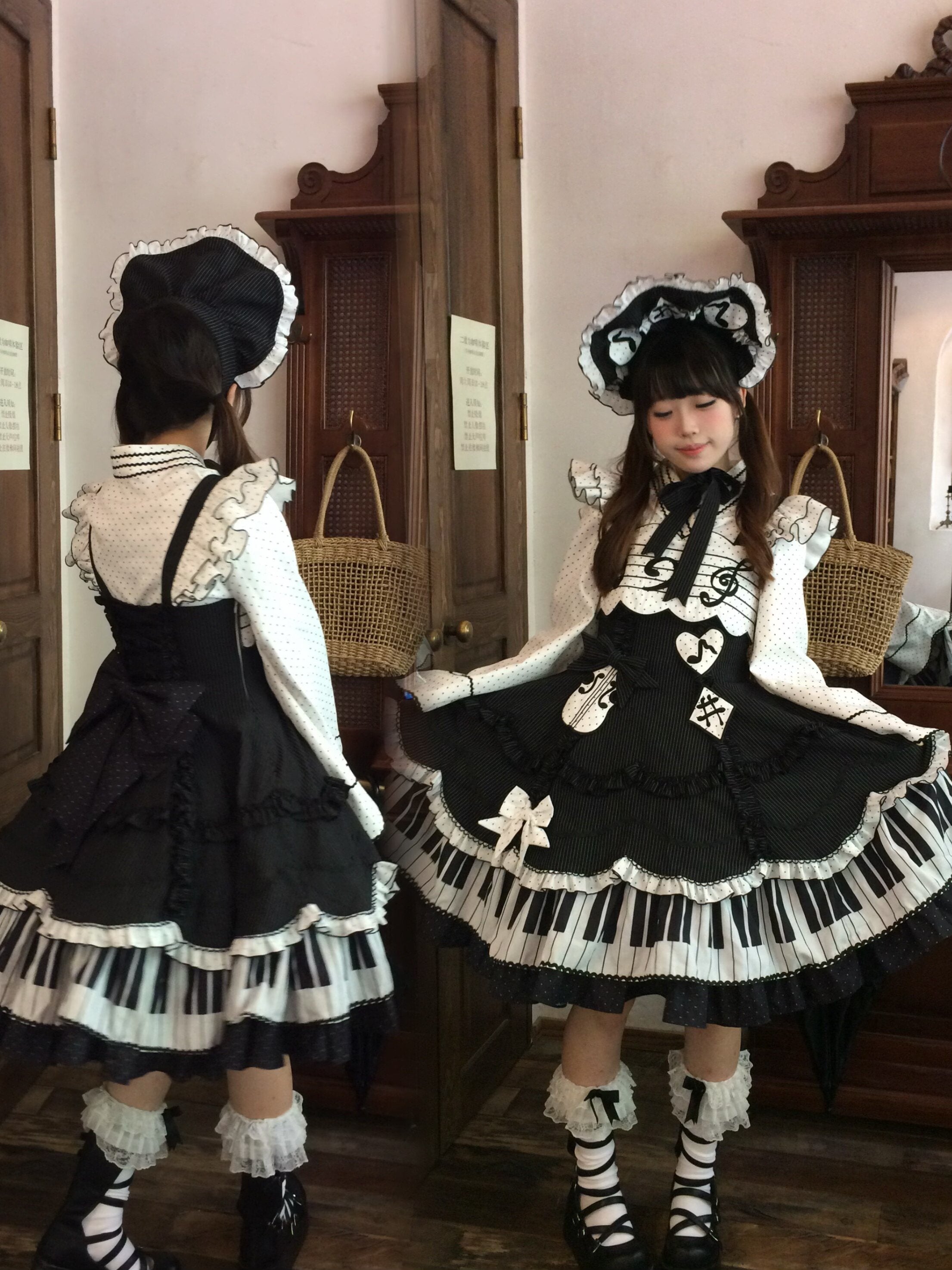 Rhythmic Notes Piano Key Gothic Classic Lolita JSK Full Set