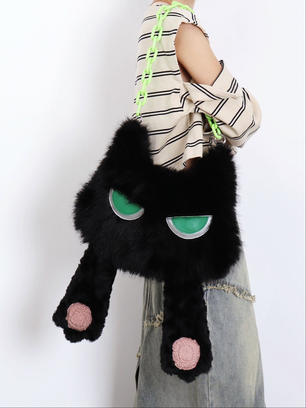 Face-Cover Cat Lolita Plush Denim Bag