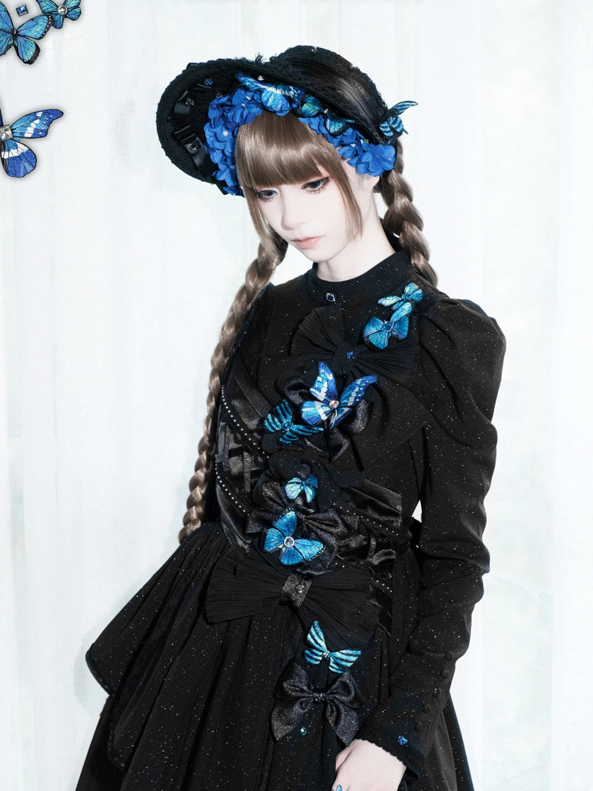 Cabinet Of Curiosities II Dark Gothic Butterfly Long Stand Collared OP Dress