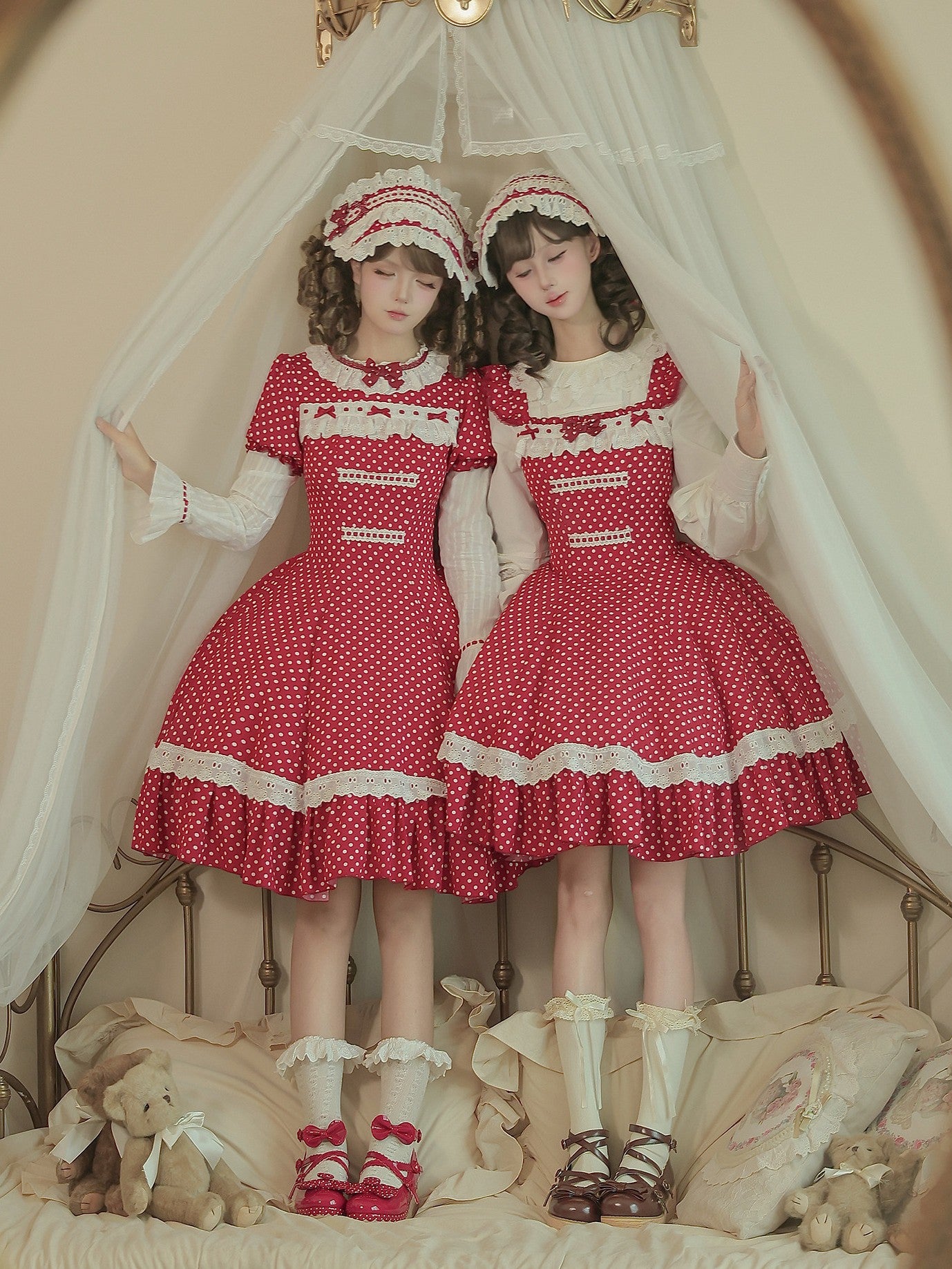 Showa Chronicle Old‑School Sweet Polka‑Dot Lolita OP / JSK Dress