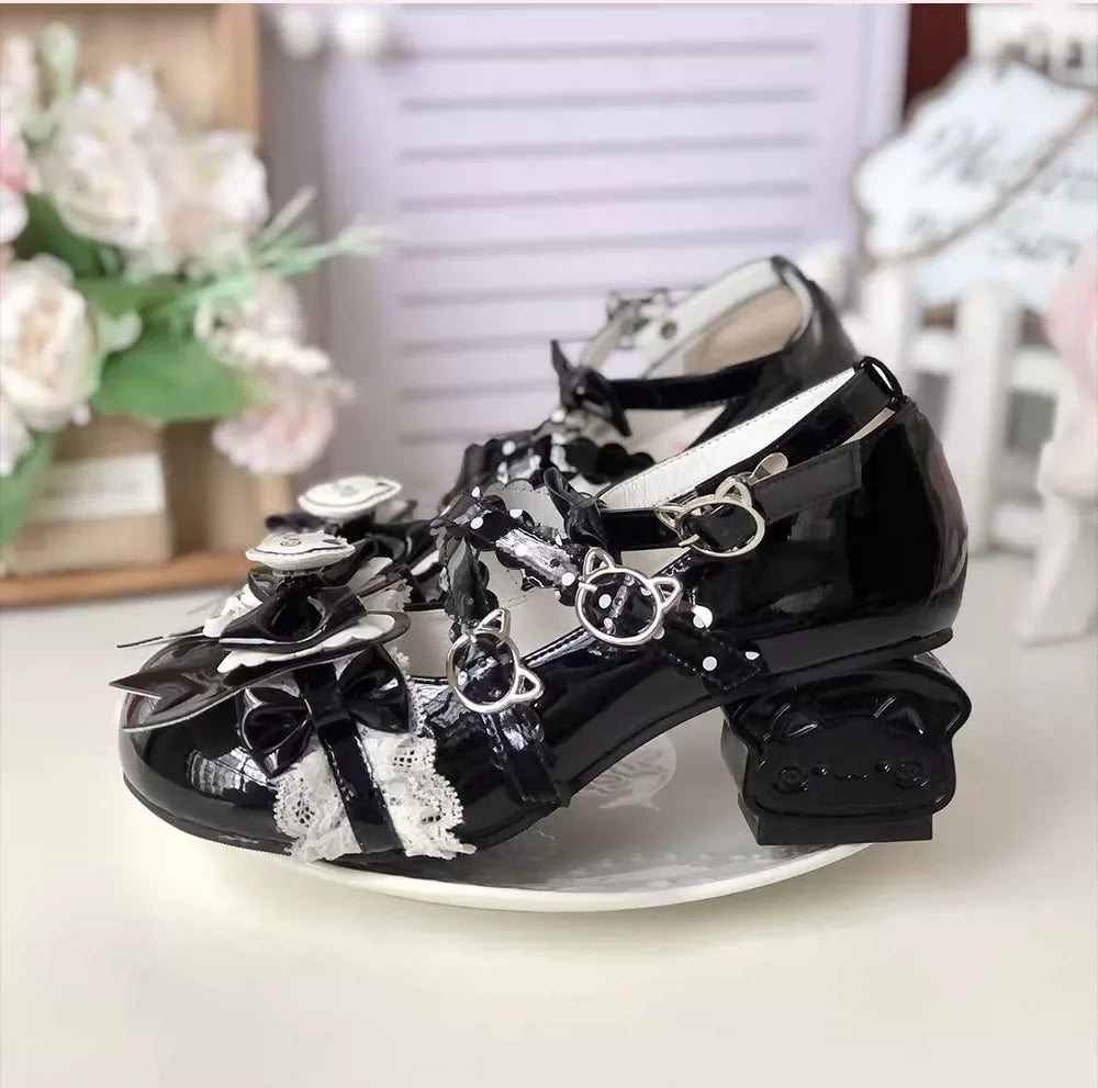 Sweet Lolita Cat Heel Mary Jane Bow and Bell Charm Shoes