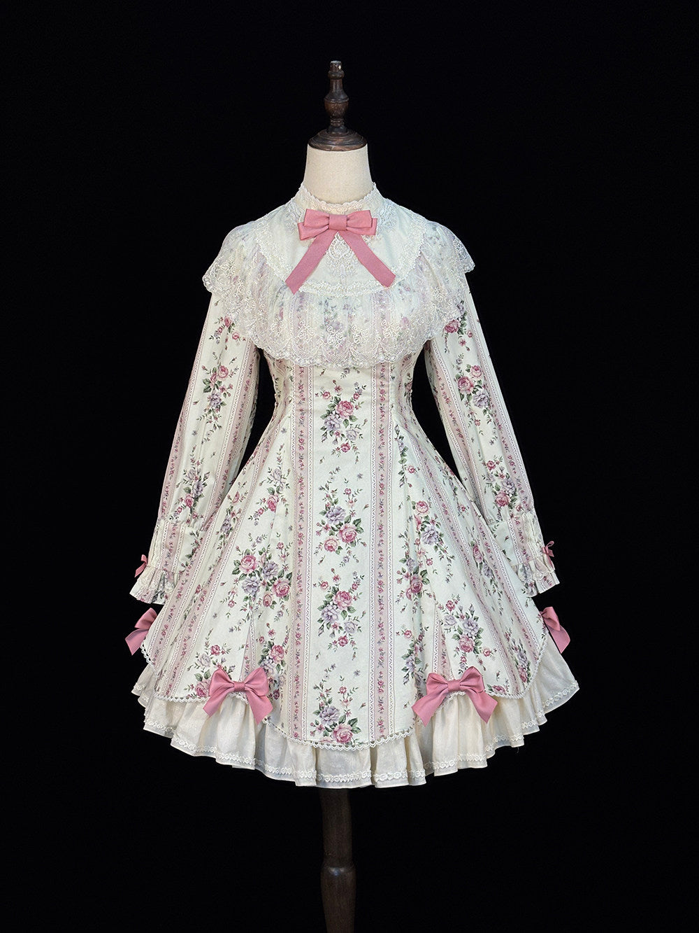 Susans Garden Pastel Floral Long Sleeve Lolita OP Dress Set