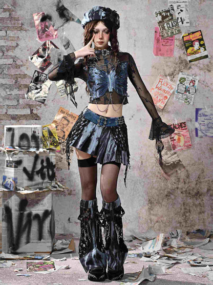 Y2K Punk Rivet  Chain Bustier Set LE1020