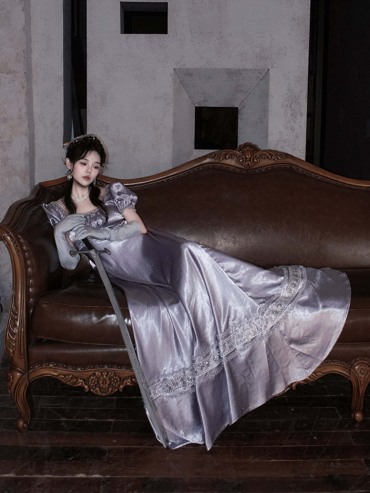 War and Peace Hepburn‑Style Palace Satin Empire Waist Lolita Dress