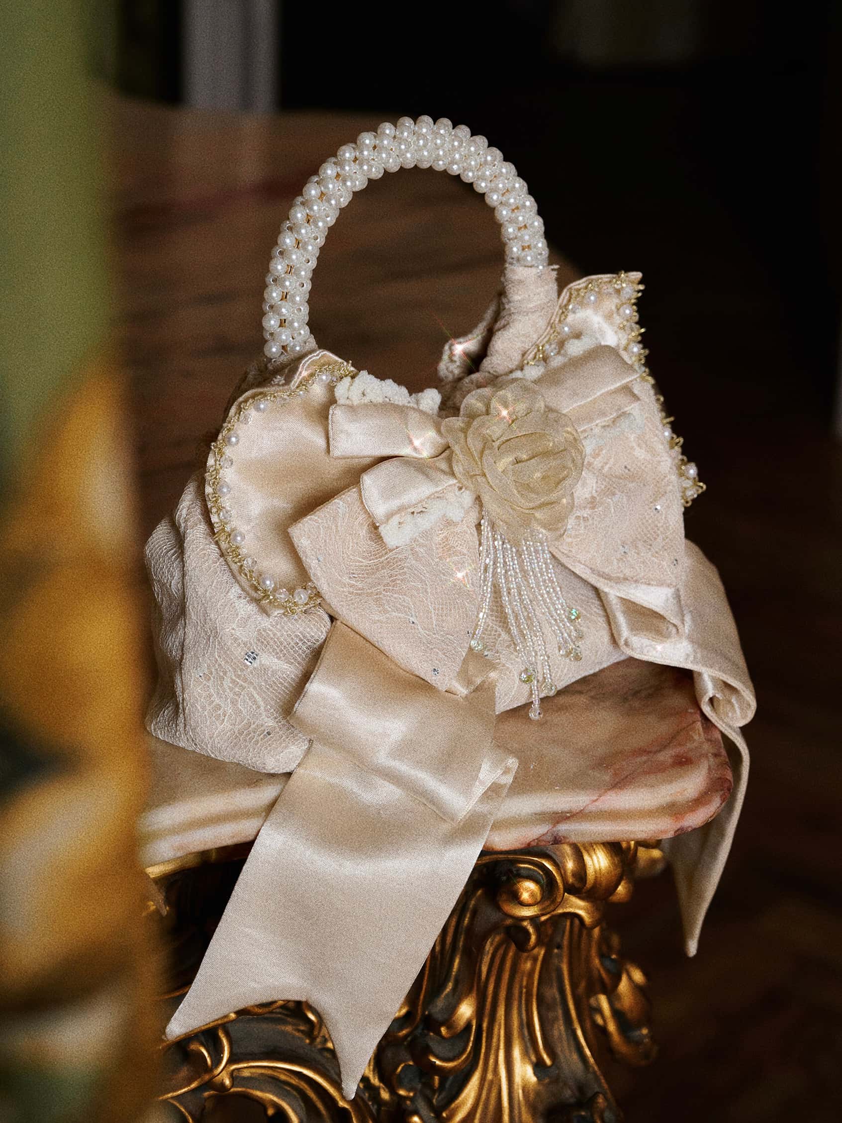 Slavic Heiress Satin Gilded Bow Handbag