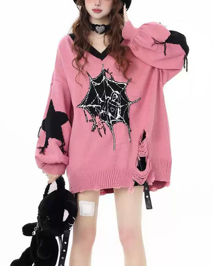 Y2K Alternative V-Neck Knit Sweater LE1027