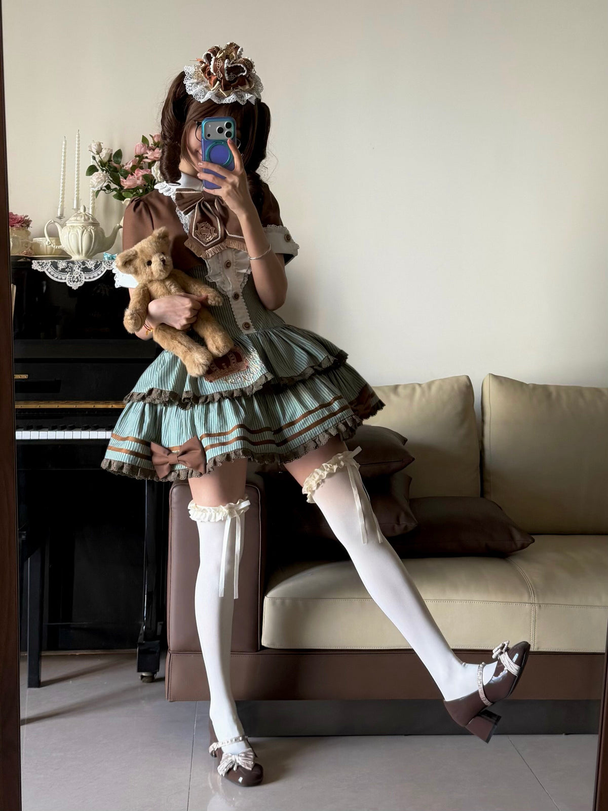 Brown Crown Lolita Idol Academy Fake Two-Piece OP Dress