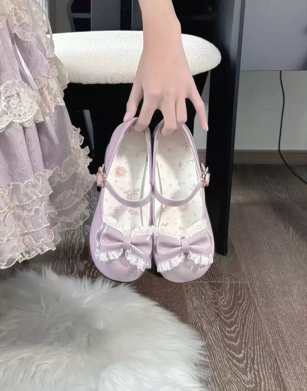 Little Gummy Sweet Lolita Lace Bow Mary Jane Mid Heel Shoes