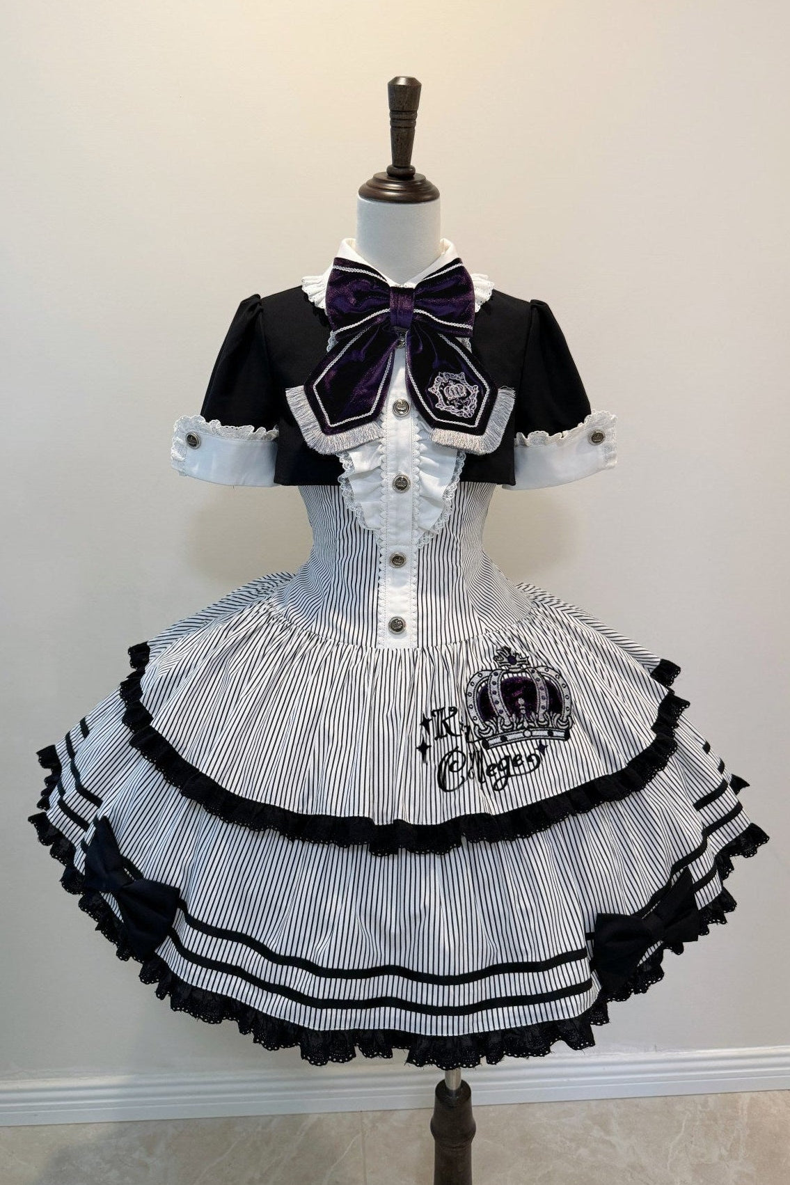 Black & White Crown Lolita Idol Academy Fake Two-Piece OP Dress