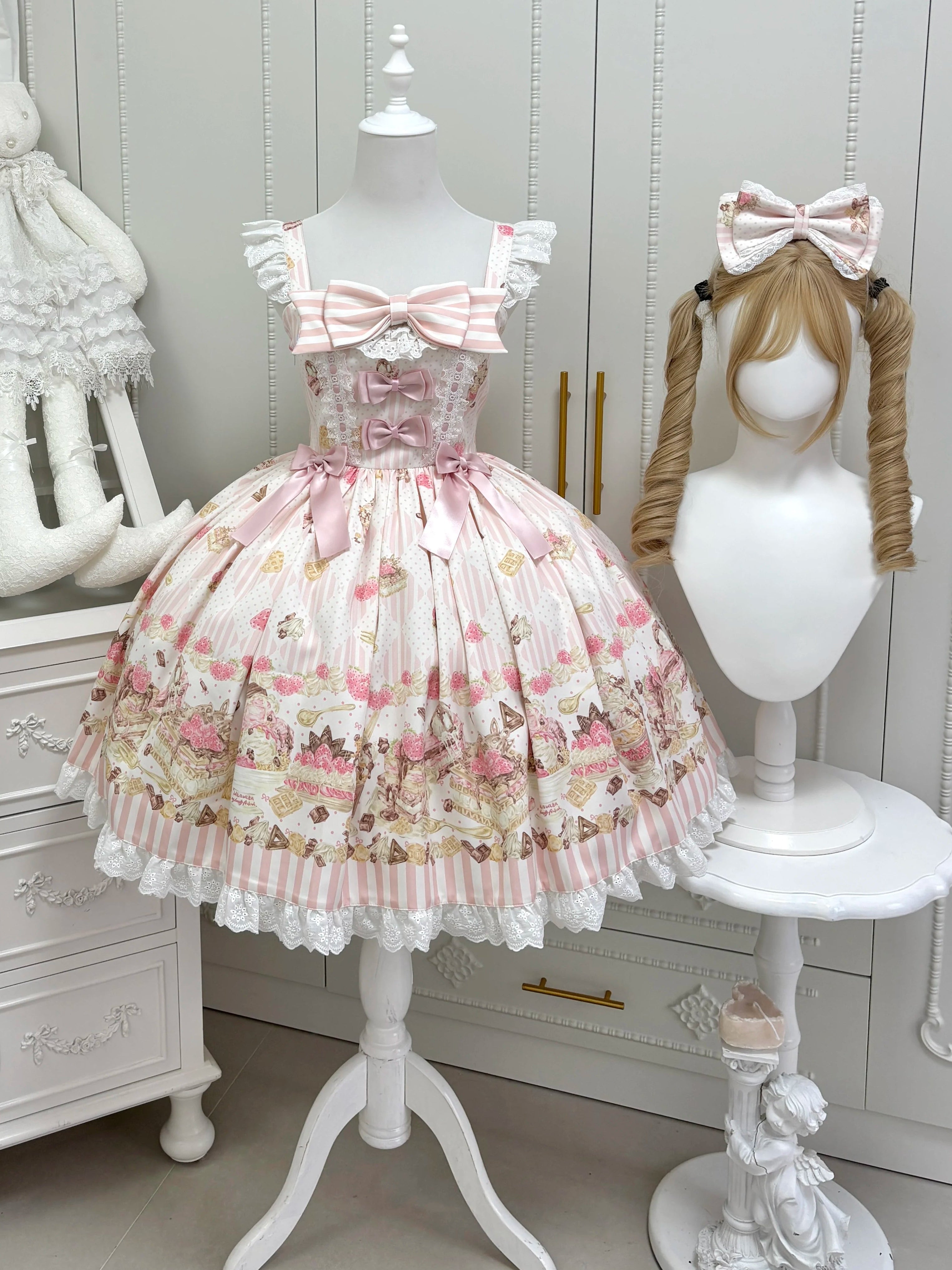 Strawberry Ice Cream Cheesecake Pink Square Collar Sweet Lolita JSK Dress