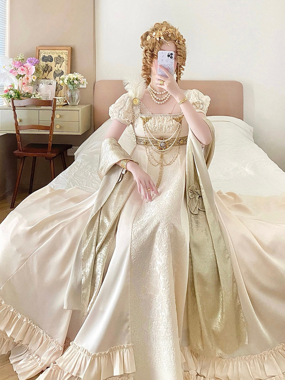 Austen Angel Wings Lolita Embossed Lace Satin Empire Dress