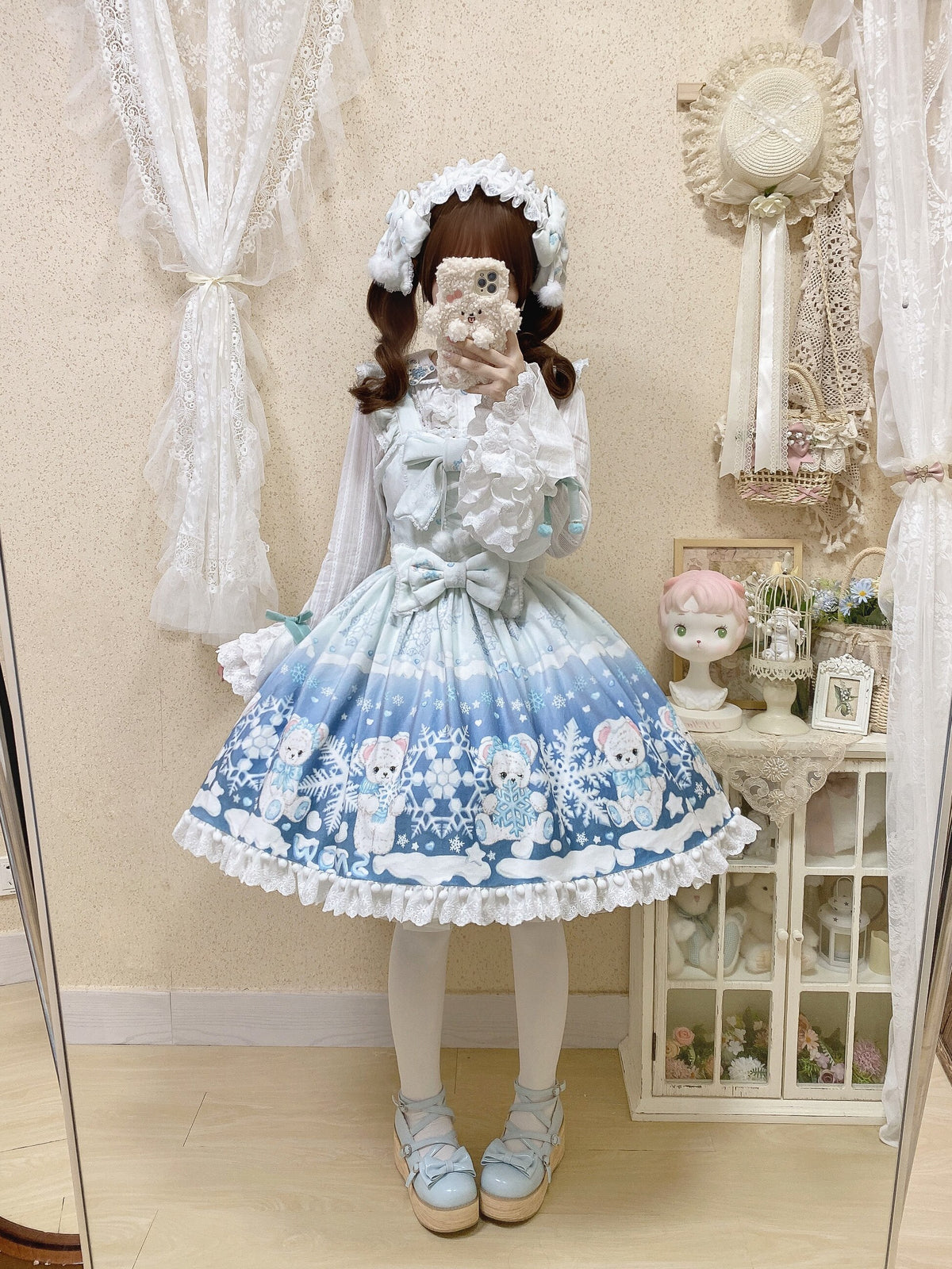 Snowflake Bear White Christmas Plush Lolita JSK Dress Set