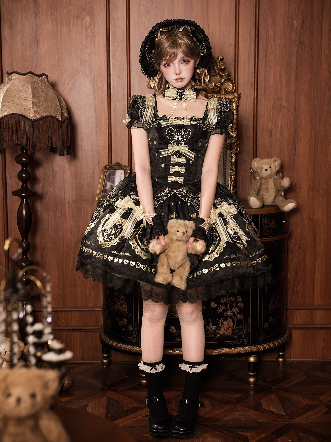 Black Sugar Bear Lolita Black & Gold Dress