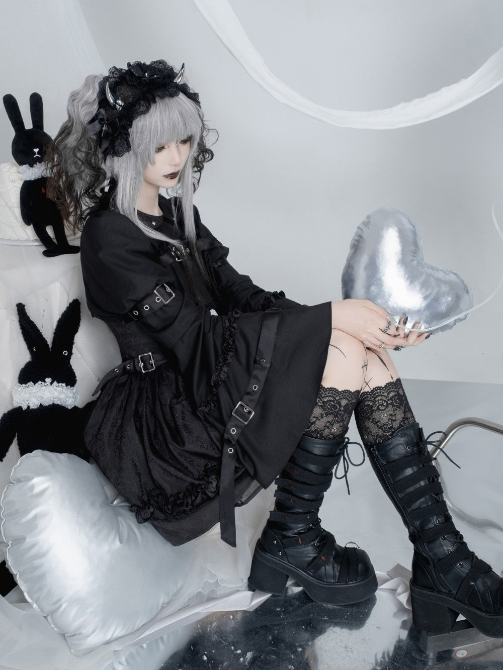Tin Doll Black & White Gothic Lolita Lace Dress