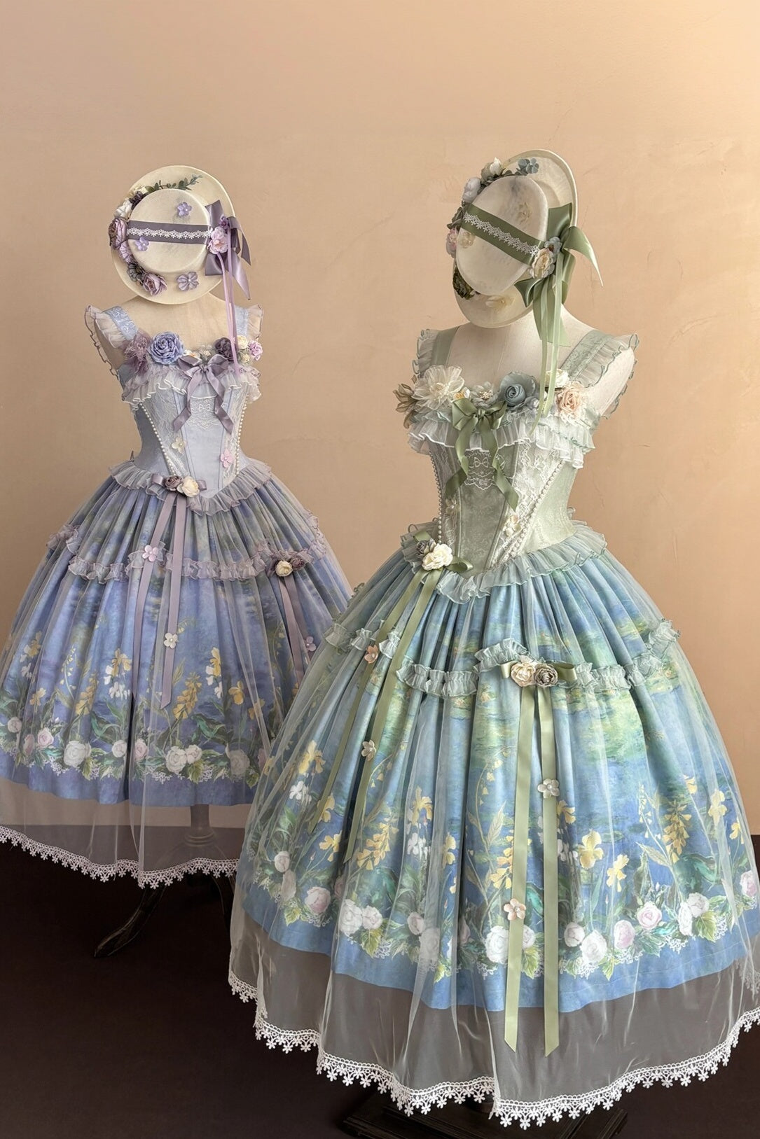 Violet‑Hued Lake Classic Oil‑Painting Printed Tulle Lolita JSK Dress
