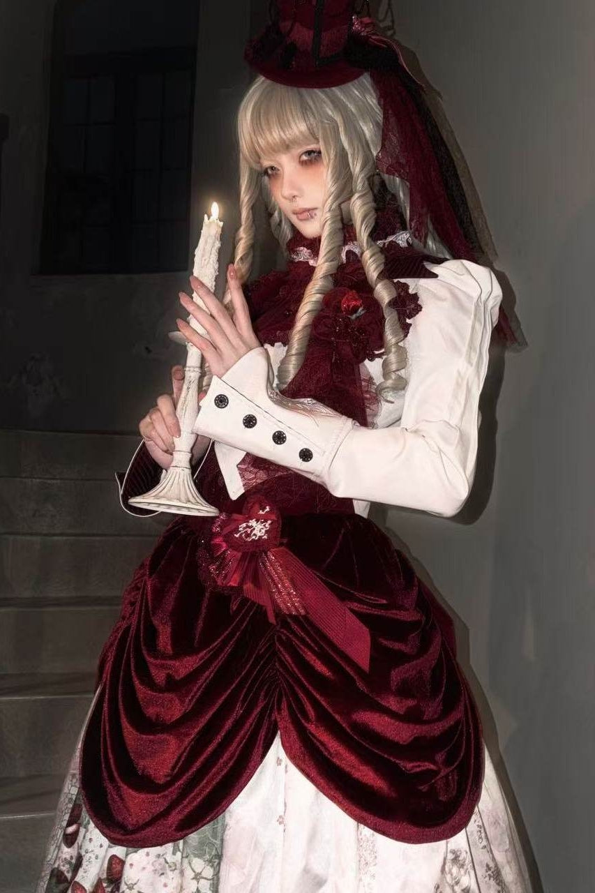 Hunting Strawberry Velvet Gothic Sweet Lolita Dress SK & Jacket Set