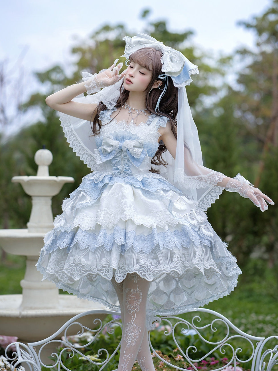 Peacock Feather SP Bridal Lolita Blue & White JSK Dress