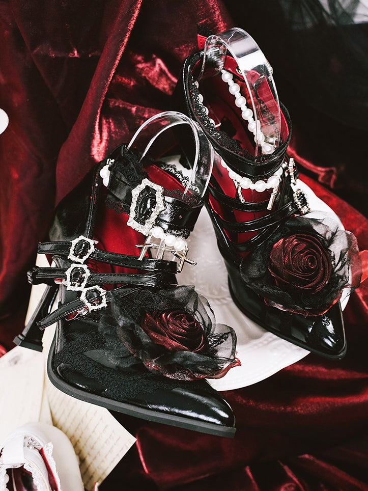 Forbidden Prayer Gothic Lolita Heels with Rose and Cross