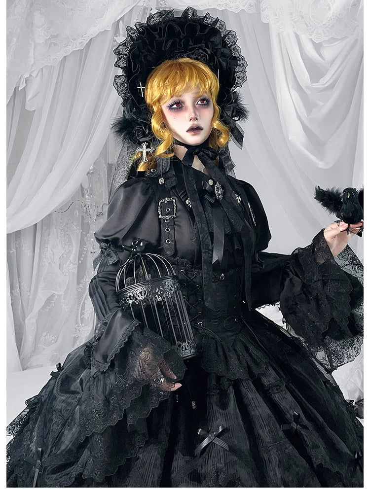 Dark Mist Banquet Gothic Suspender Dress & Blouse Set
