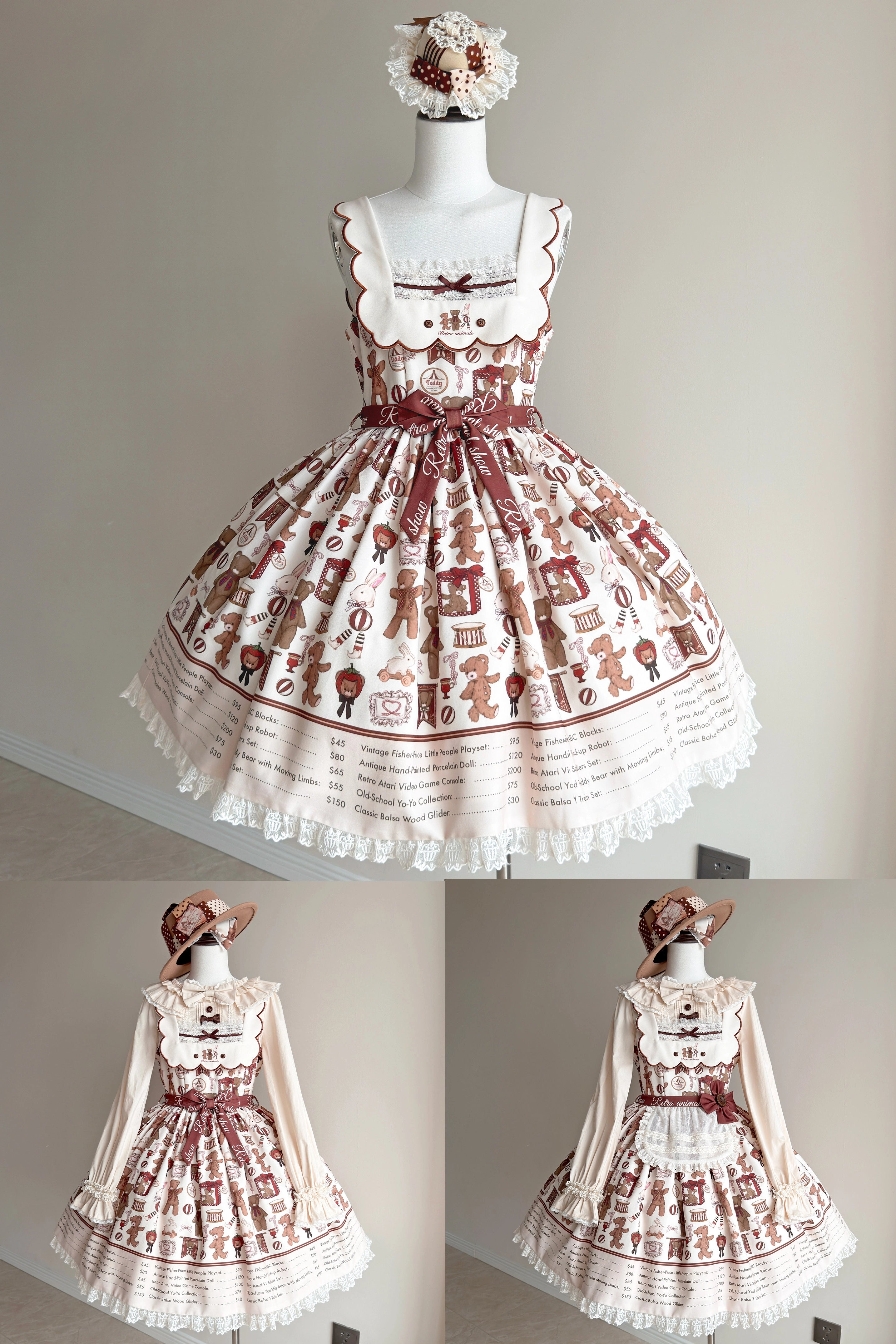 Teddy Bear Daily News Sweet Vintage Lolita Dress JSK OP