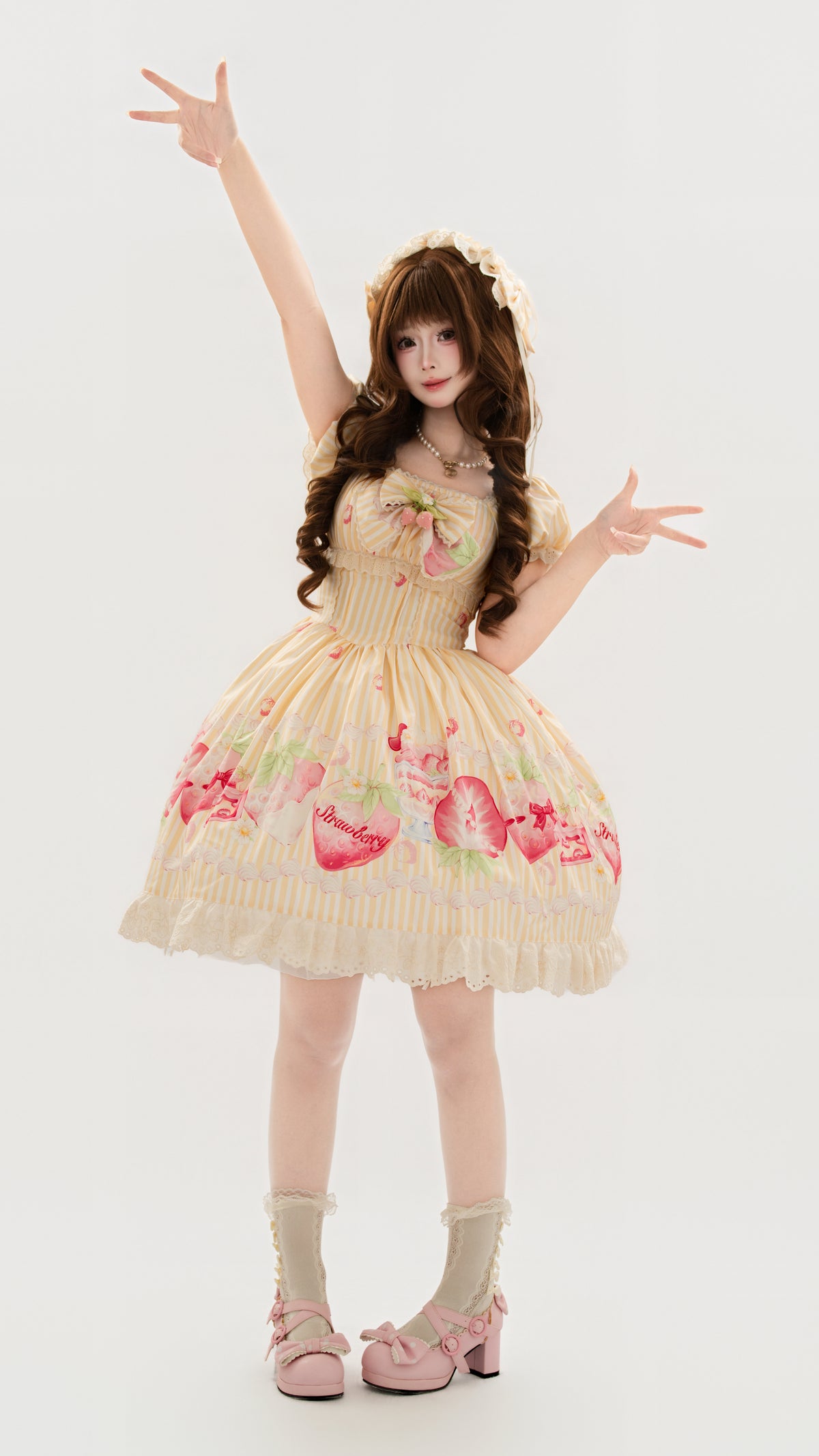 Strawberry Fairy Realm Sweet Stripe Lolita Print OP Dress