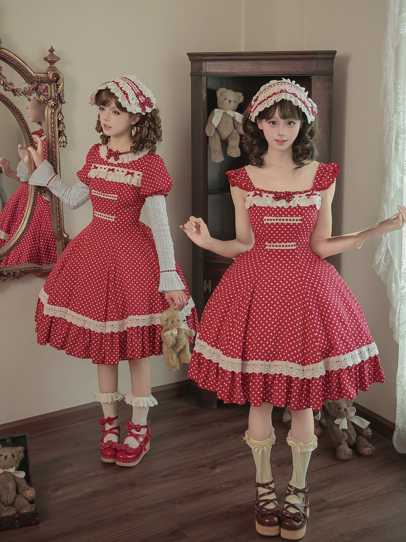 Showa Chronicle Old‑School Sweet Polka‑Dot Lolita OP / JSK Dress