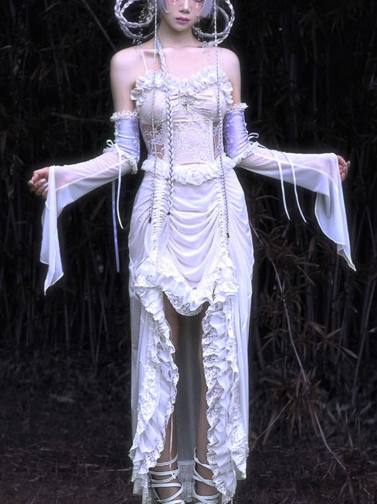 Lolita Gothic white Lace drawstring dress LG1002