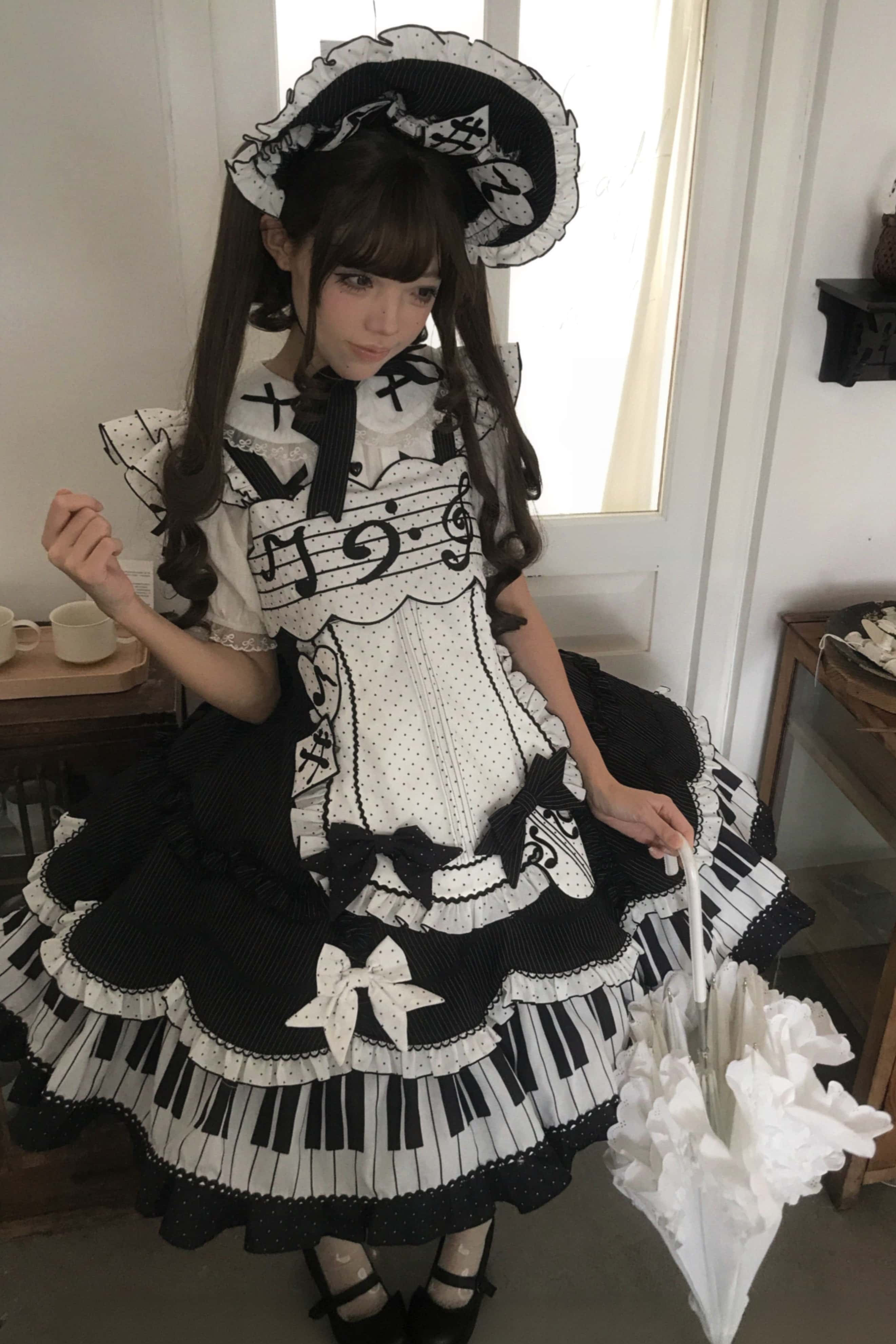 Rhythmic Notes Piano Key Gothic Classic Lolita JSK Full Set