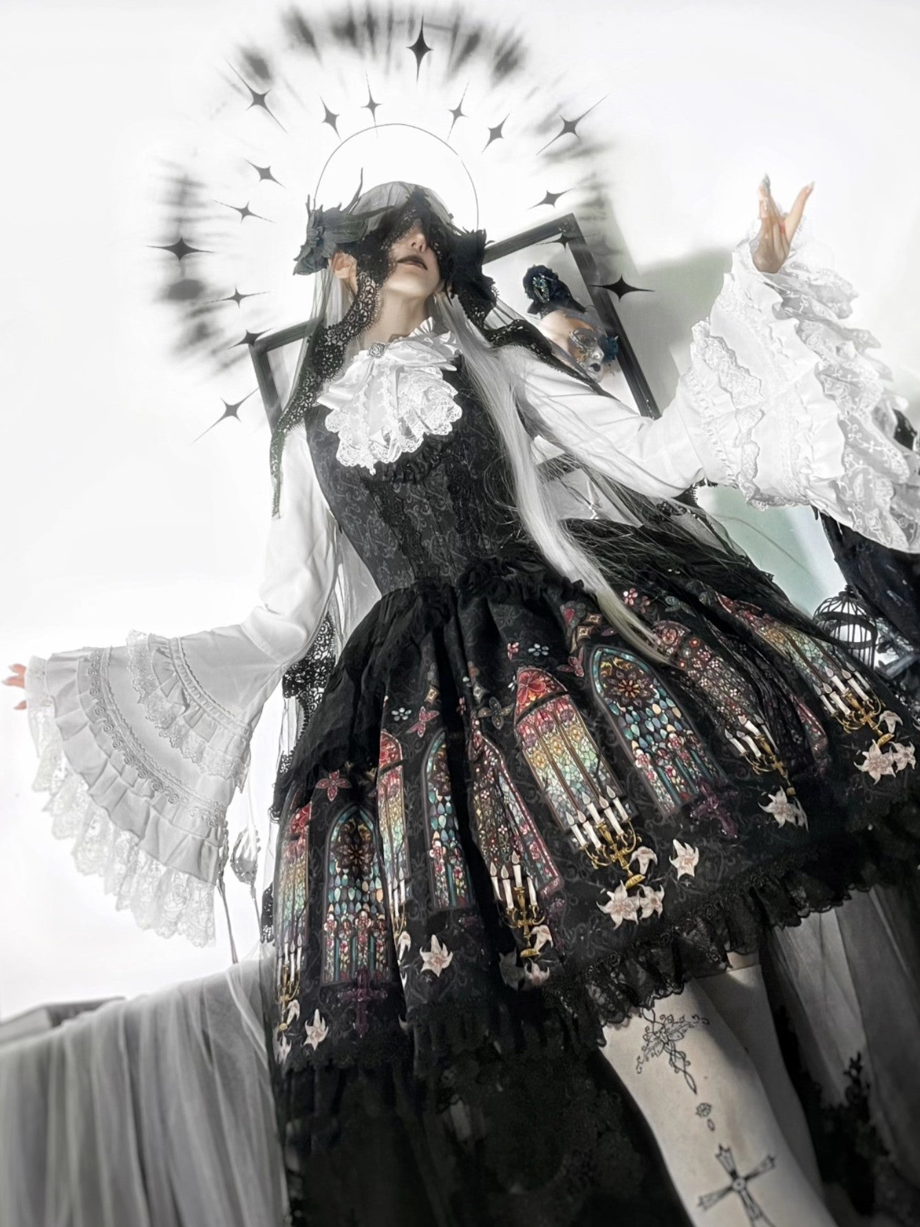 Dark Gothic Cathedral Stained Glass Print Lolita JSK & Blouse Set