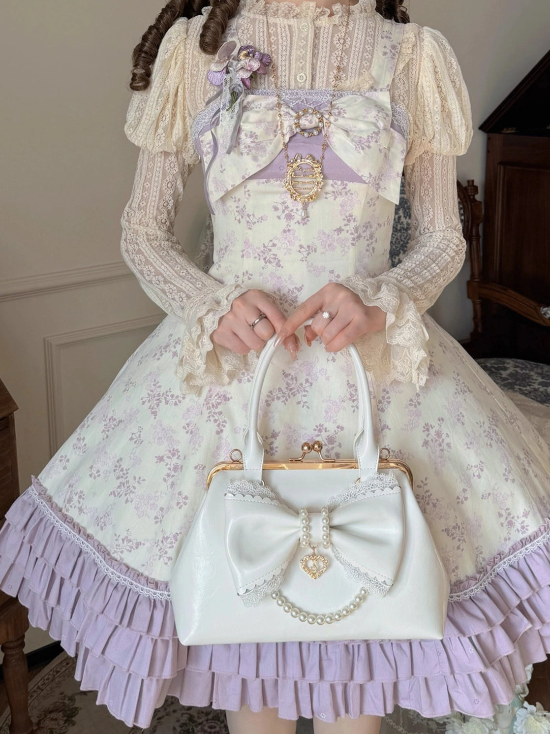 Rose Spring Romance Pink Green Floral Classic Lolita JSK Dress