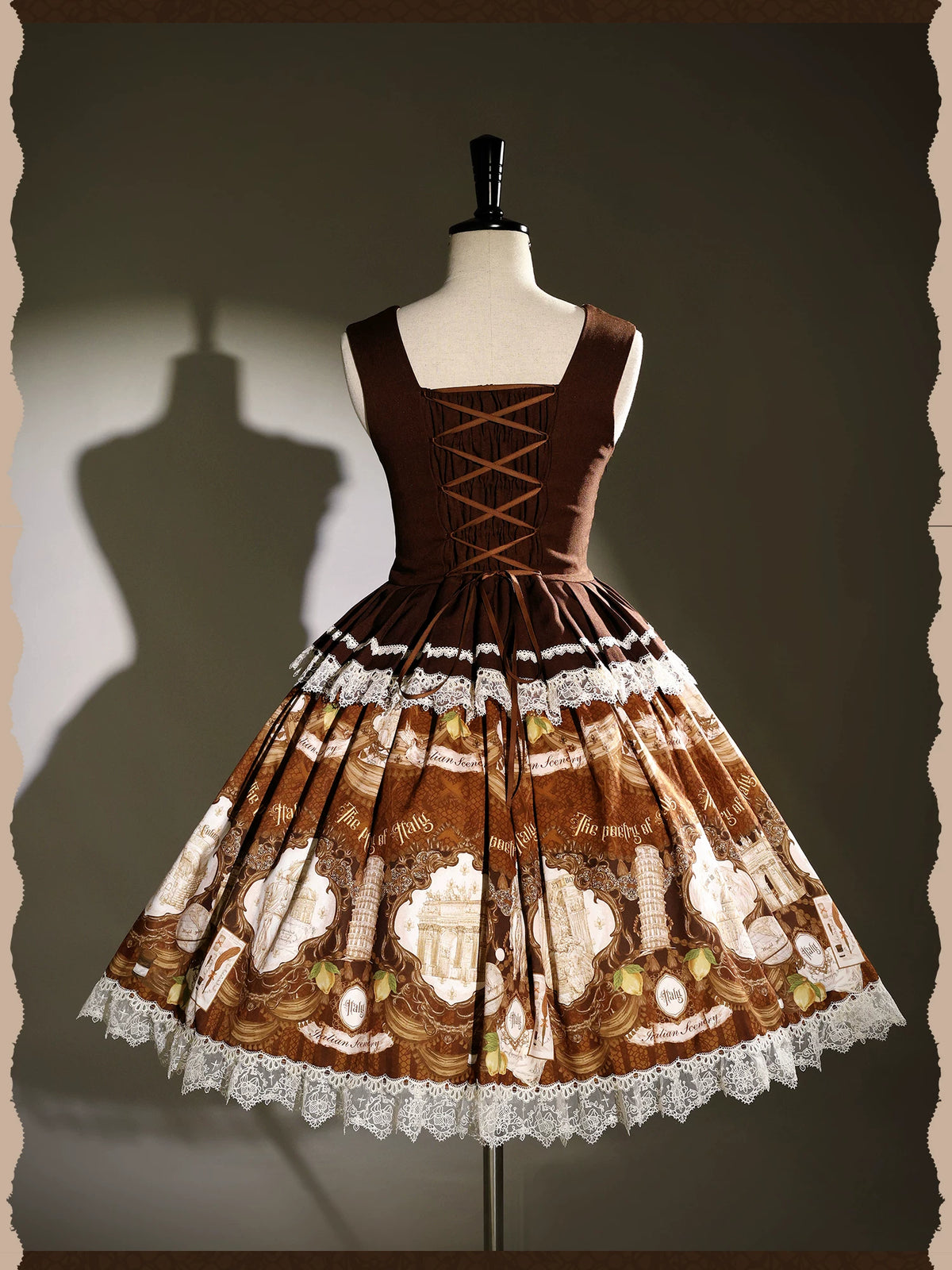 Italian Travelogue Brown British Style Lolita JSK Dress and Blouse