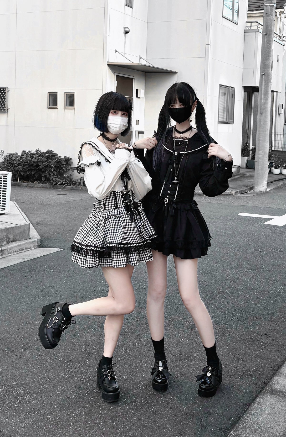 J-Style Plaid Houndstooth Lace Lolita Mini Half Skirt