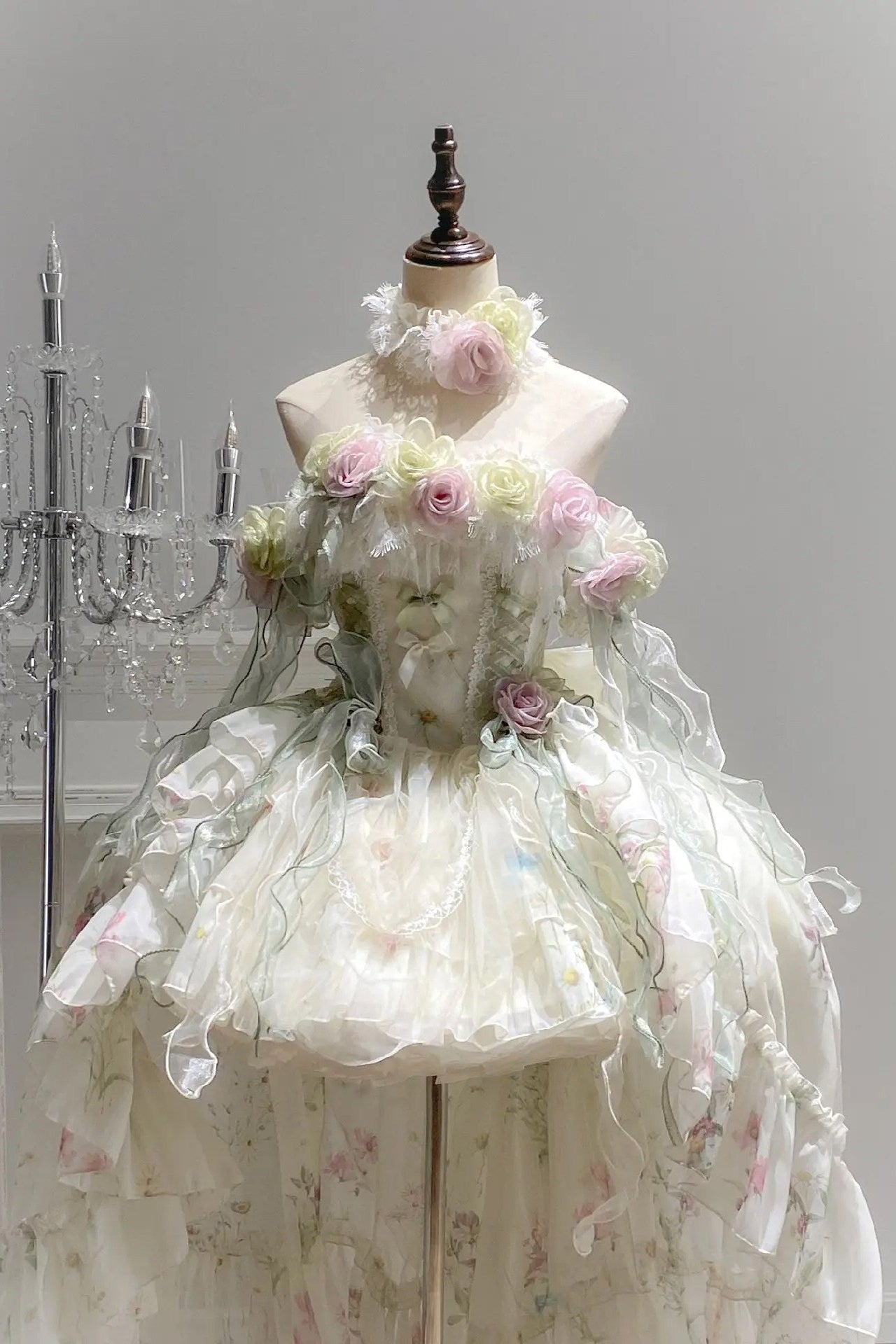 Elegant Rose Spring Lace Boned Dress