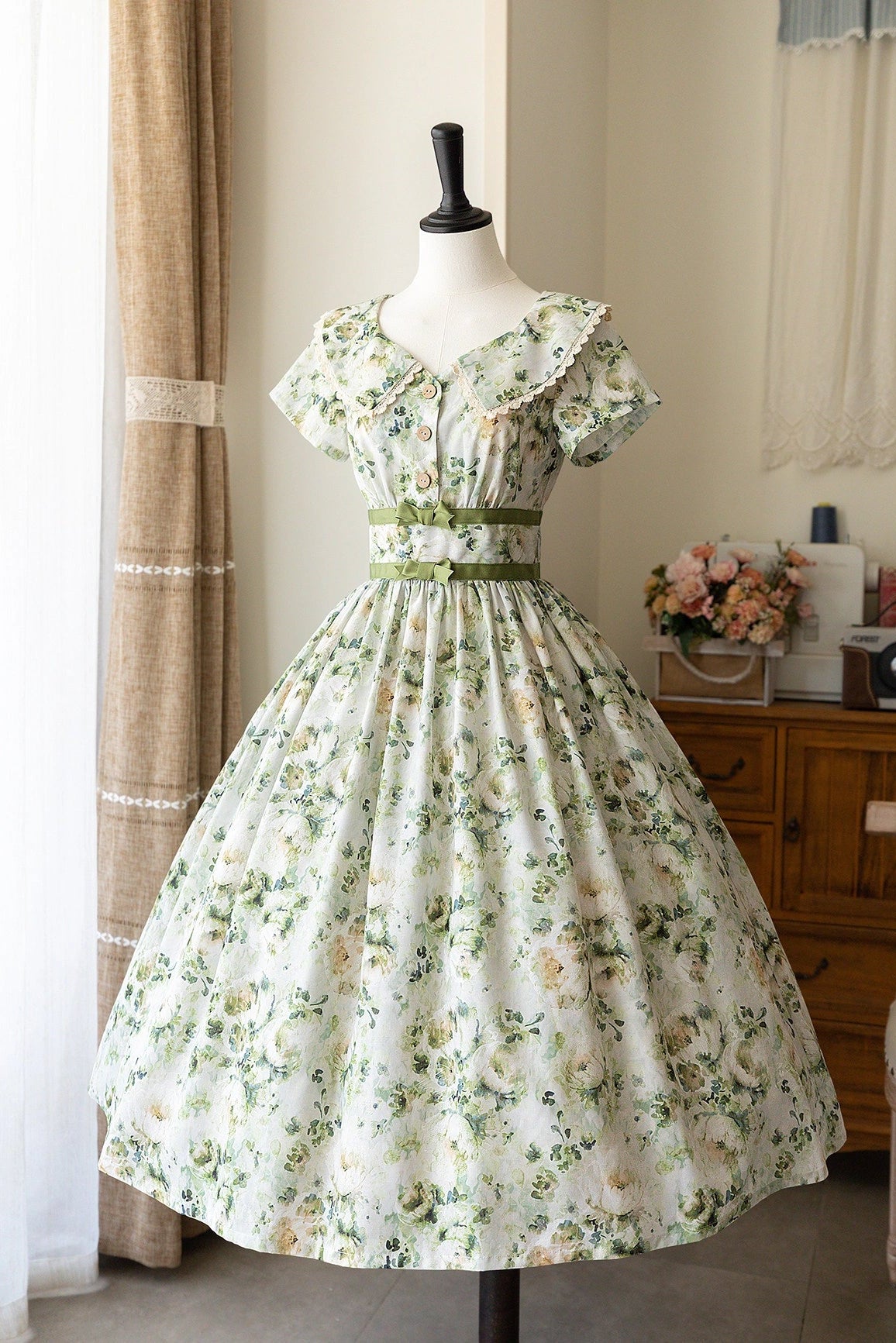 Forest Holiday Floral Print Vintage Elegant OP Dress