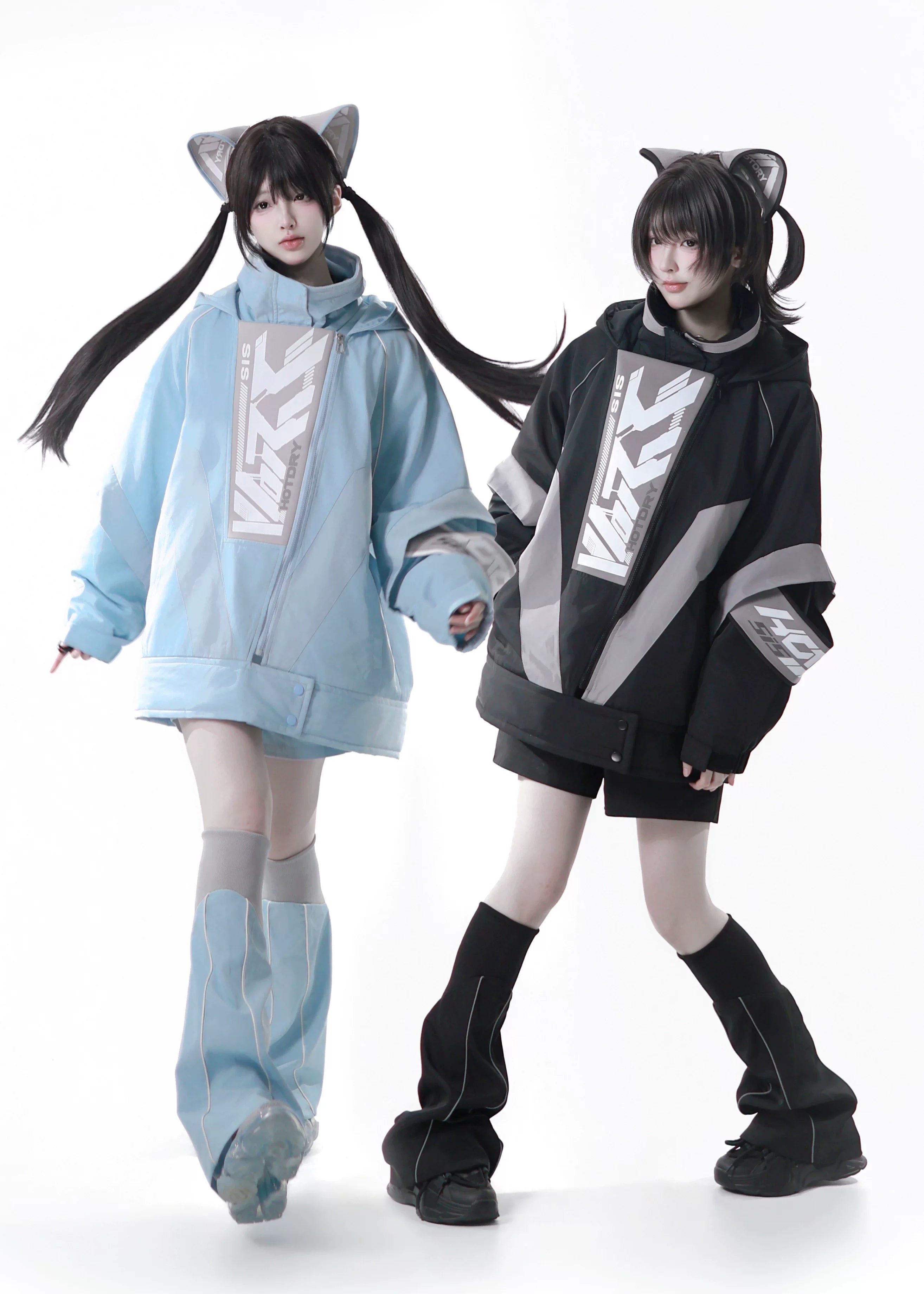 Dystopian Techwear Two-Piece Fleece-Lined Jacket and Shorts Set