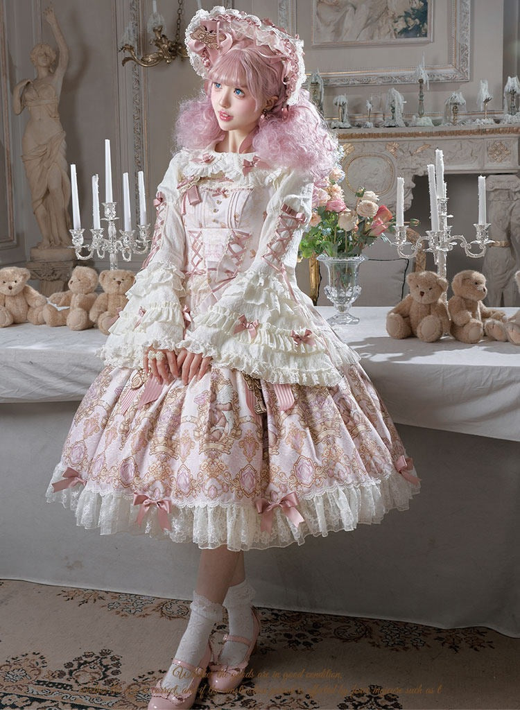 Sweet Ode Bear Lolita Printed Pink JSK