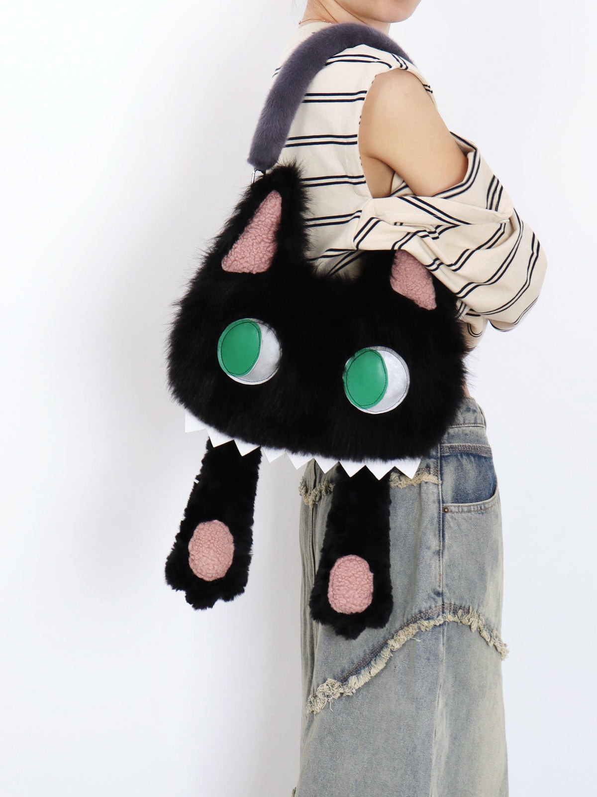 Toothy Face-Cover Cat Plush Lolita 3-Way Bag