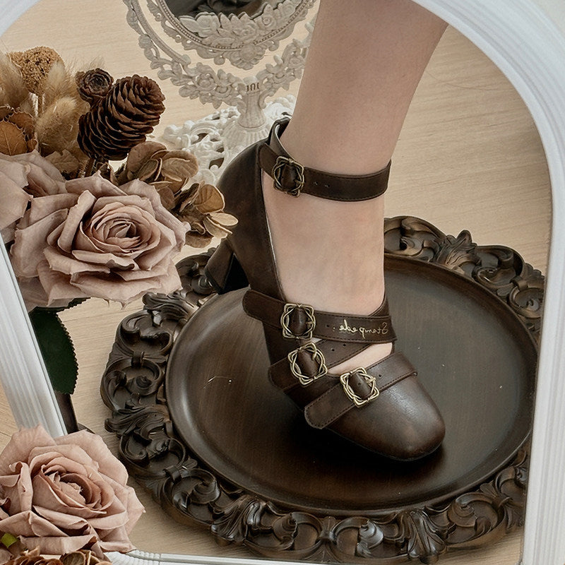 Half‑String Poem Classical Lolita Elegant Goblet‑Heel Square‑Toe High Heels