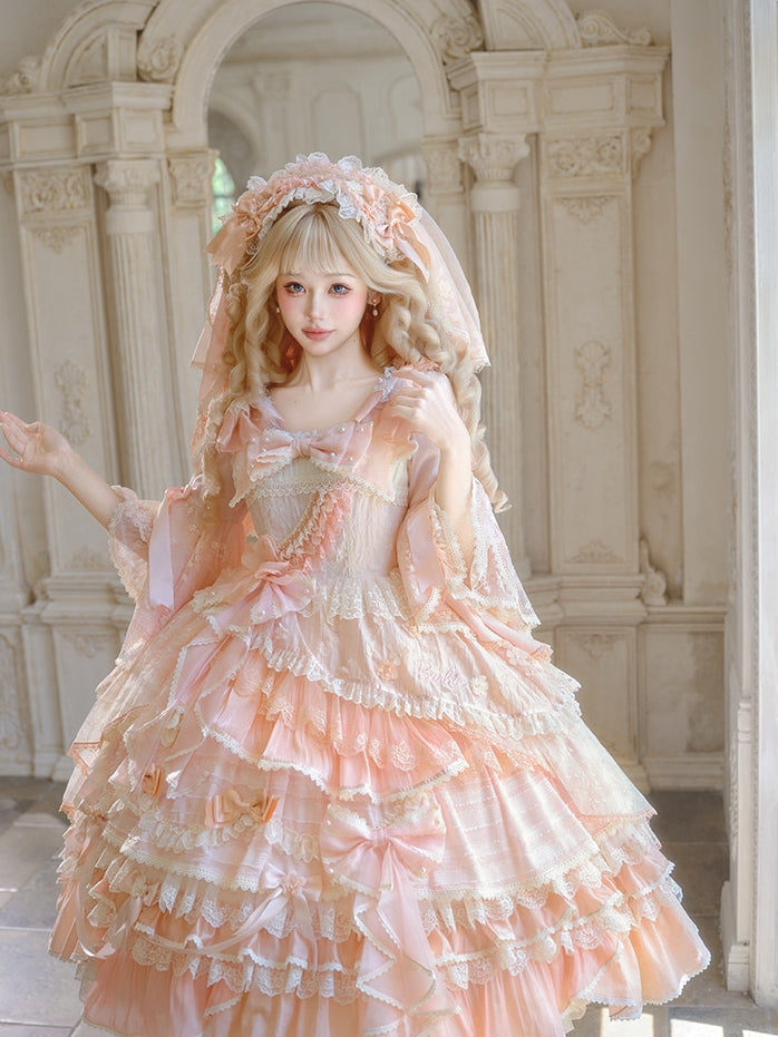 Cream Peach Princess x Barbie Collab Original Lolita Bridal OP Dress