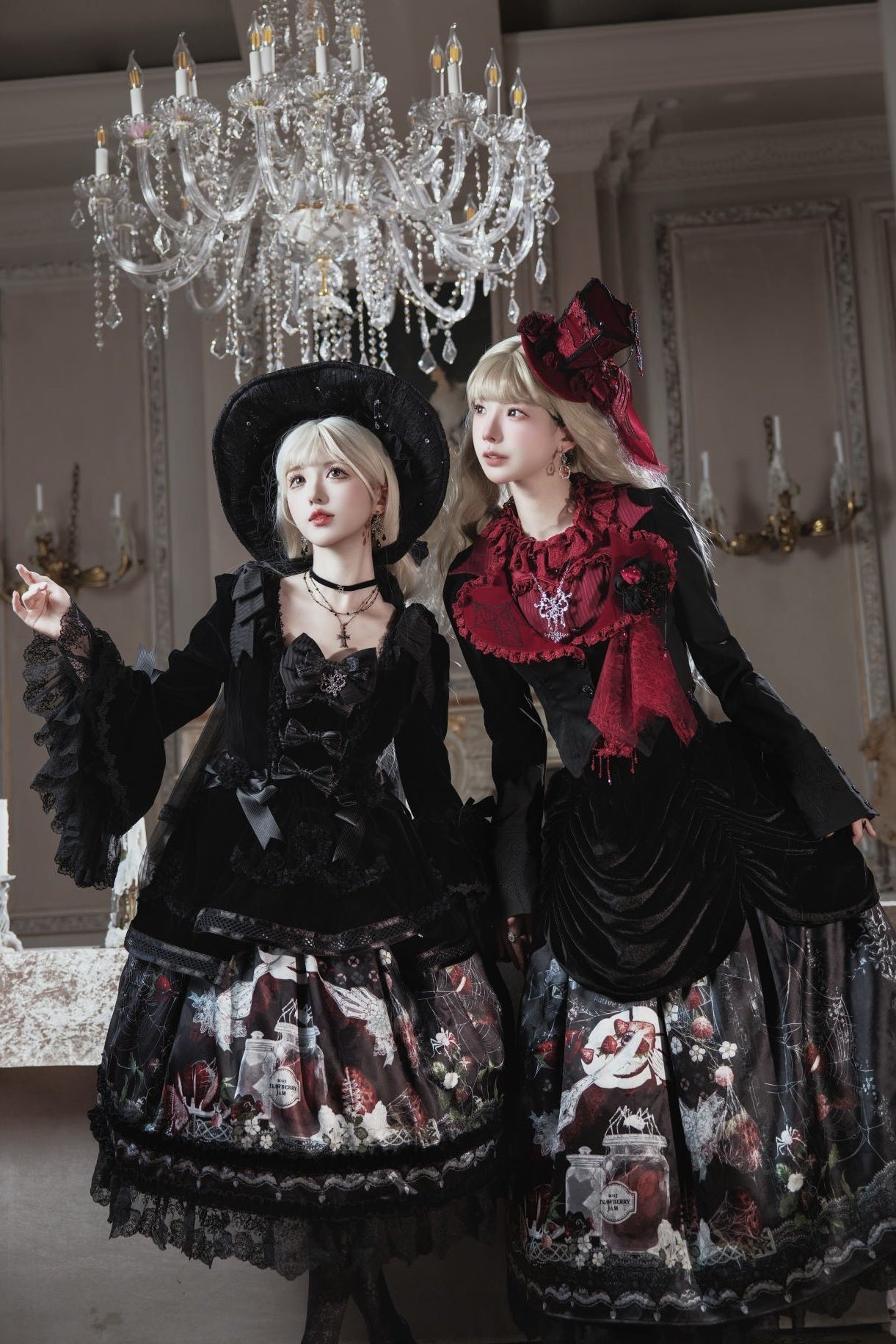 Hunting Strawberry Velvet Gothic Sweet Lolita Dress SK & Jacket Set