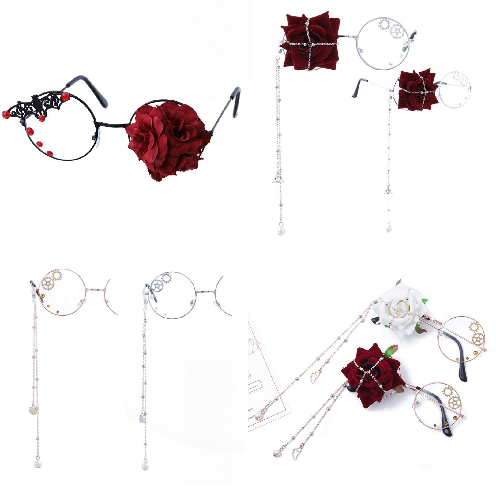Rose Gear Bat Wing Steampunk Gothic Lolita Monocle Eyeglass Accessory