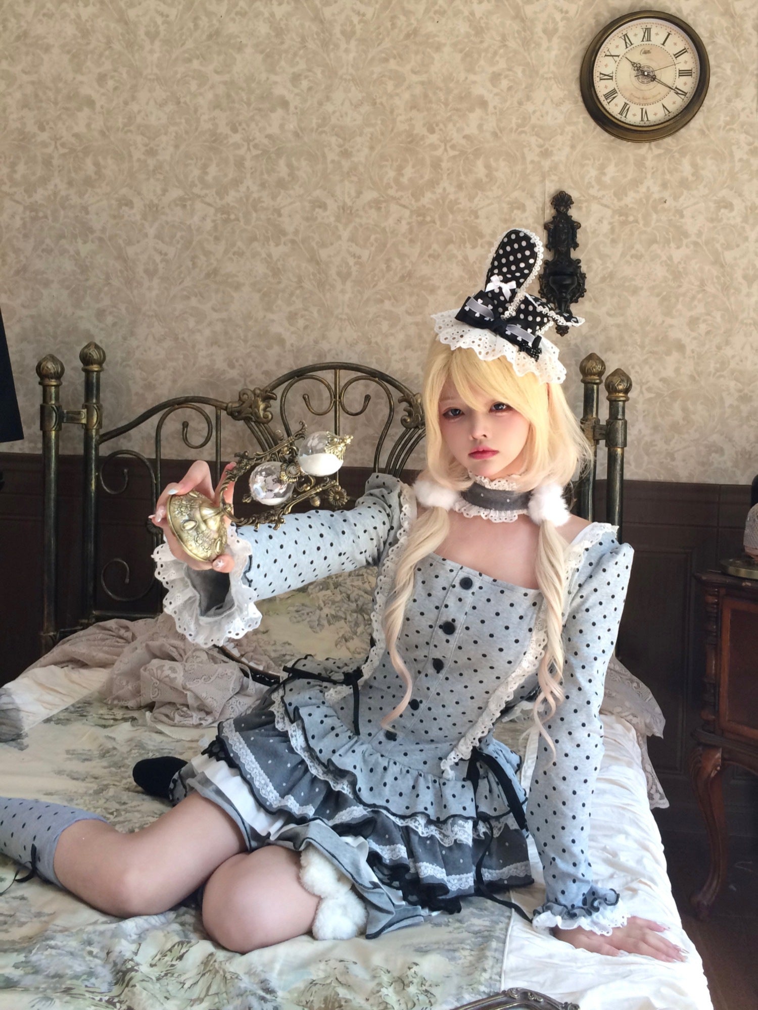 Polka Dot Tiered Ruffle Dress Long Sleeve Bow Dress